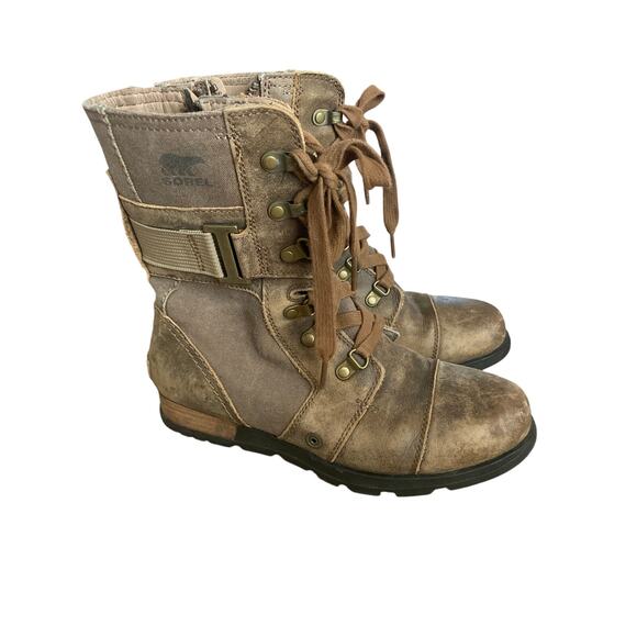 Sorel Major Carly combat boots women’s size 7 brown leather boho grunge - Picture 1 of 6